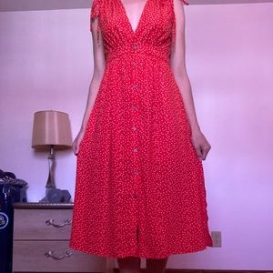 Red Polka Dot Midi Dress